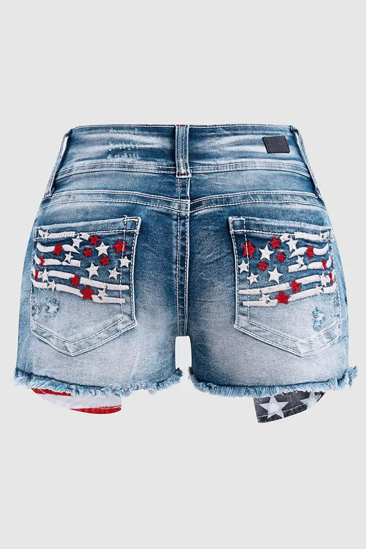 Mabel | Dames Gepatchte Knoop Denim Shorts