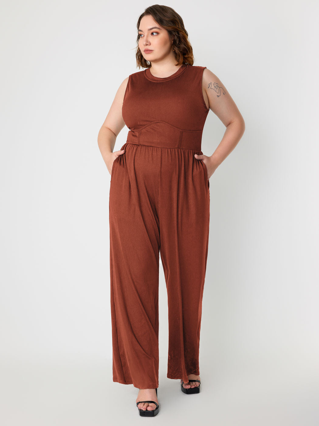 Brooklyn - Effen mouwloze jumpsuit