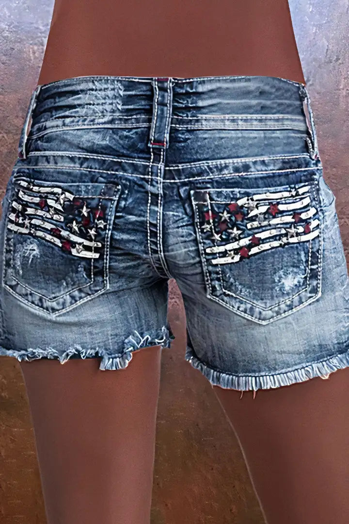 Mabel | Dames Gepatchte Knoop Denim Shorts