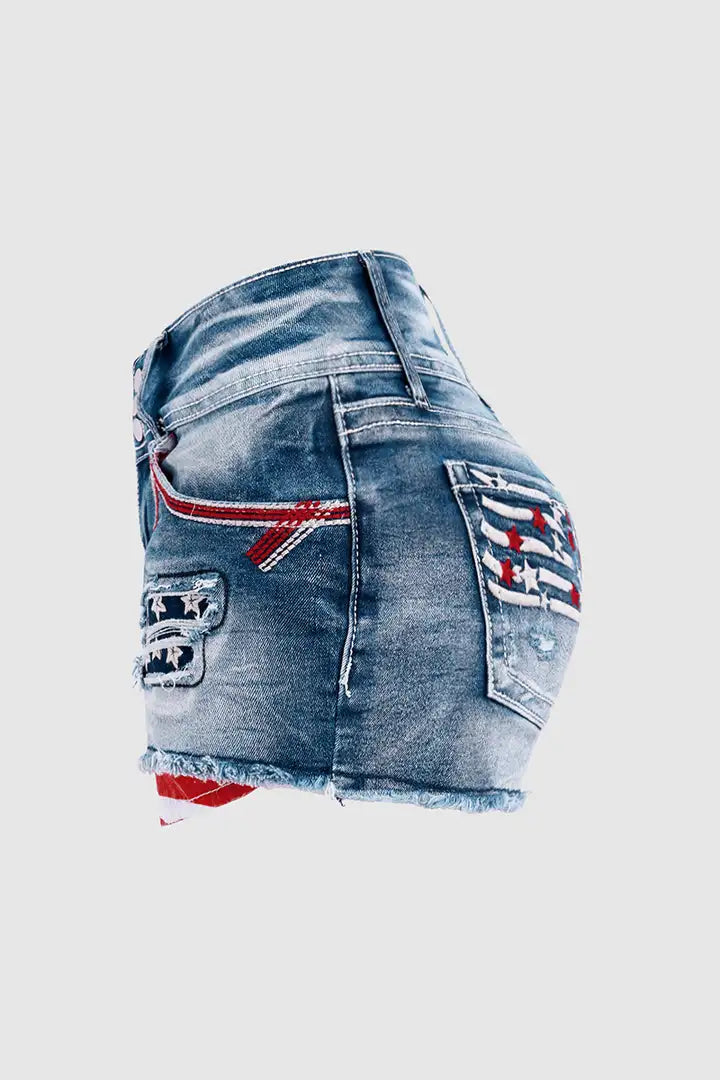 Mabel | Dames Gepatchte Knoop Denim Shorts