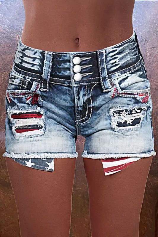 Mabel | Dames Gepatchte Knoop Denim Shorts