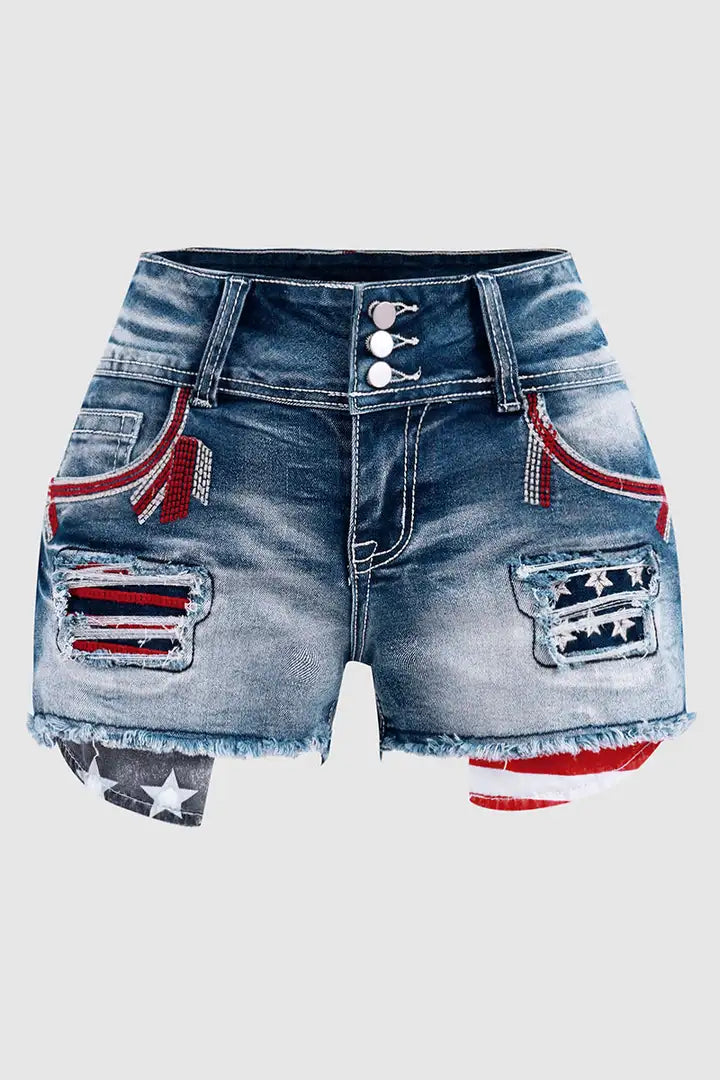 Mabel | Dames Gepatchte Knoop Denim Shorts