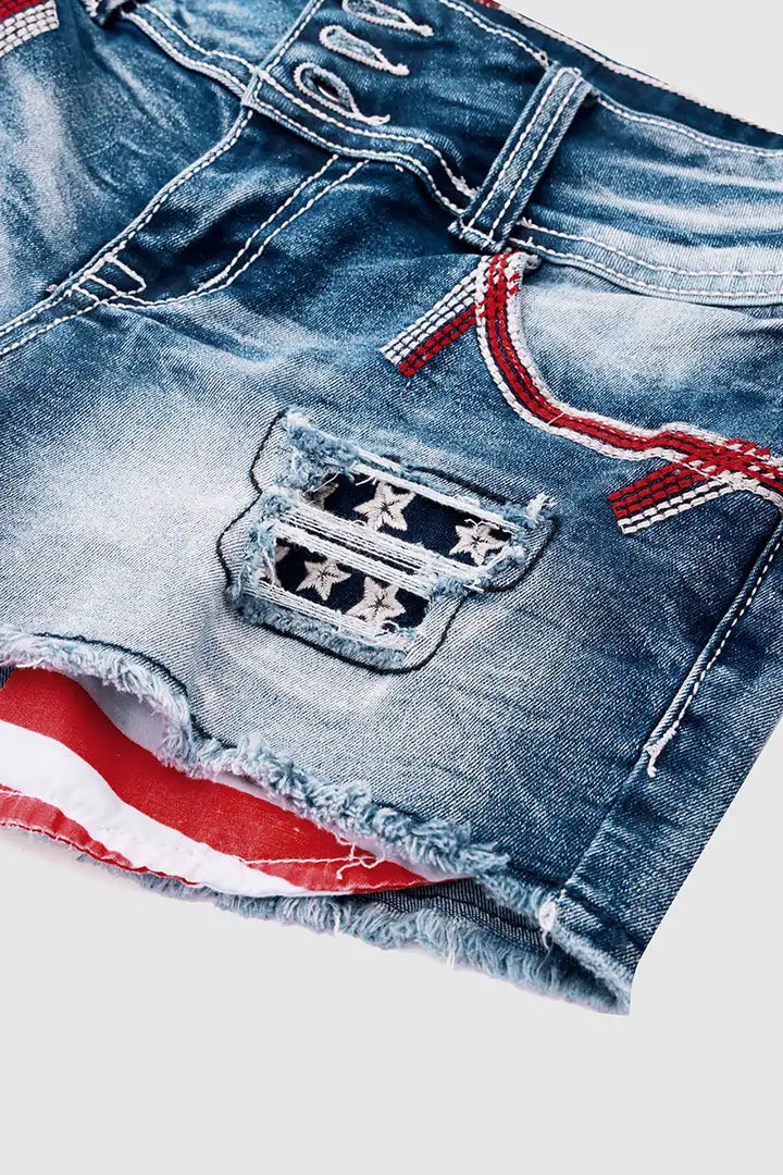 Mabel | Dames Gepatchte Knoop Denim Shorts